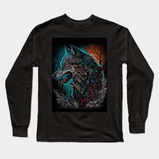 Wolf with blue and orange sky Long Sleeve T-Shirt